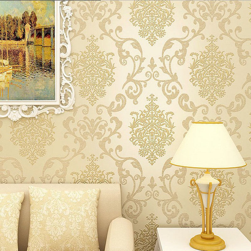 3D European Living Room Wallpaper Bedroom Sofa TV Backgroumd of Wall Paper Roll 10M Non-woven Fabric Metallic Golden Paper