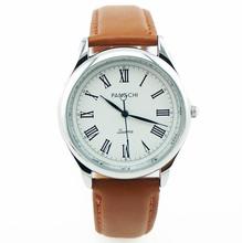 Marca hombre alta calidad decente Formal muñeca Business Watch Gent accesorio del vestido de Roma escala Brown Genuine Leather esfera blanca regalo