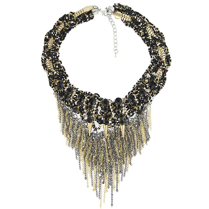New Fashion Black and White Beads Wrapped Gold and Silver Tassel Chain ...