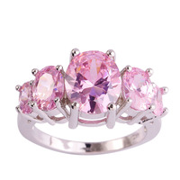 lingmei Wholesale Cocktail 8*10mm Lady Pink Topaz 925 Silver Ring Size 6 7 8 9 10 11 12 13 Engagement Wedding Jewelry Free Ship