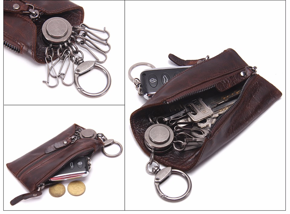 Wholesale CONTACT&#39;S Vintage Genuine Leather Key Wallet Women Keychain Covers Zipper Key Case Bag ...