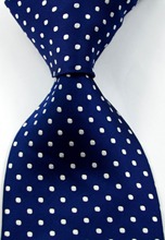 N014 New Classic Polka Dot Blue White JACQUARD WOVEN Silk Men’s Tie Necktie