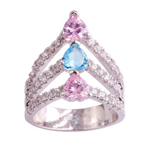 lingmei New Fashion Jewelry Wedding Engagement Pink Blue White Topaz 925 Silver Ring Size 6 7 8 9 10 11 Wholesale Free Shipping
