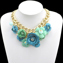 2014 New Design Gold Chain Fashion Accessories Luxury Metal Flower Resin Beads Statement Pendant Necklaces Pendants