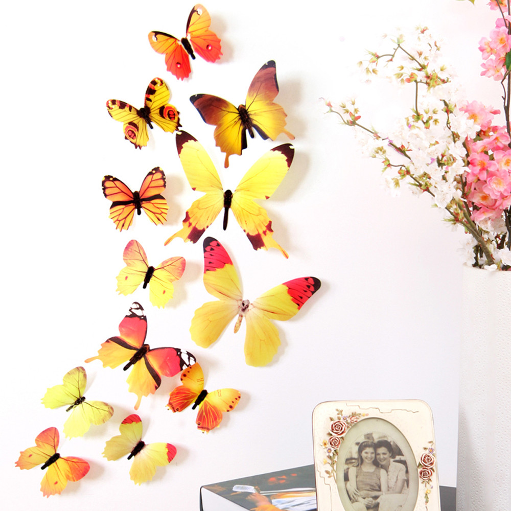 12pcs 3D Butterfly Wall Stickers Art Decals Home All Room Decorations Decor Kid