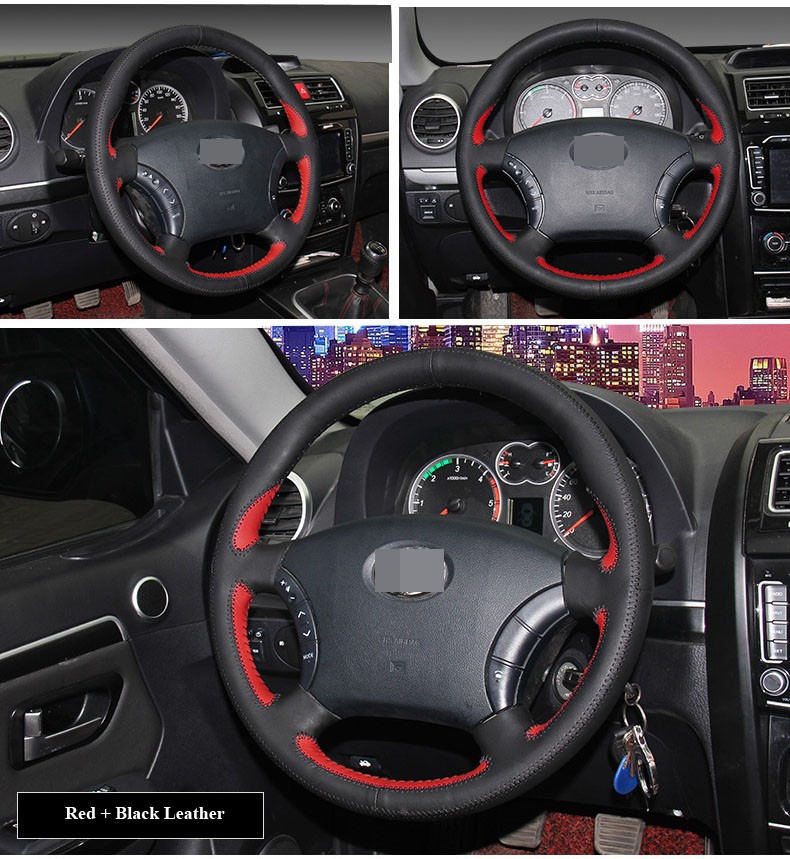 for Great Wall Haval H3 H5 Wingle 3 Wingle 5 Black Red Leather Steering Wheel Cover Red Thread