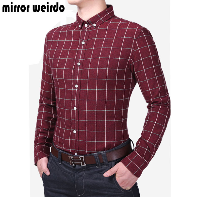 2016 New Fashion Mens Shirts Chemise Homme font b Tartan b font Clothing Slim Fit Long