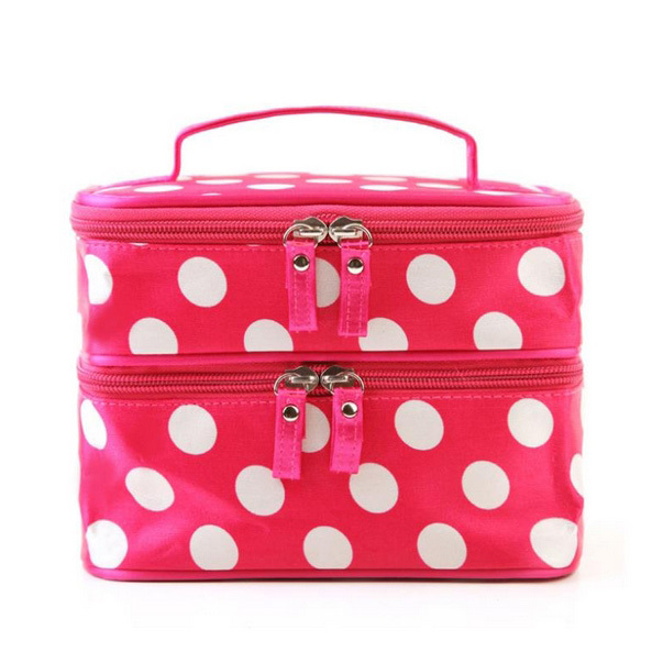 2014 POP Women Cosmetic Bag Polka dot double layer cosmetic case Fashion bag travel portable makeup bags Origin China Hot Sale