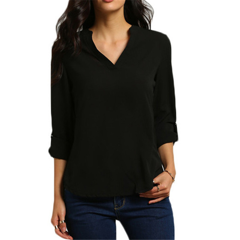 Zanzea 2018 Spring Women V Neck Chiffon Blouse Tops Fashion OL Style Fold Long Sleeve Casual Gray Blouses Plus Size Blusas Shirt aeProduct.getSubject()