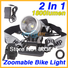 2 In 1 1800Lumens Zoom CREE XML T6 LED Bicycle Bike Light Lamp Headlight+ Battery Pack