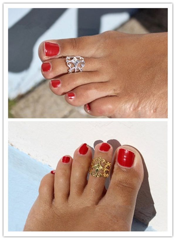 Celebrity Fashion Simple Retro Flower Design Adjustable Toe Ring Foot Jewelry