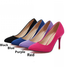 Red Bottom High Heels Ladies Shoes Flock Pointed Toe Women Pumps Shoes Woman Red Sole High