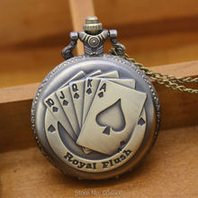 Antique Bronze Big Playing Cards Pocket Watch Hand Cards Large Vintage Pocket Watch With Chain Reloj