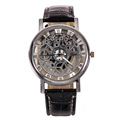2016 Fashion Quartz Skeleton Watch Men Style Brand transparent Hollow Business Dress Wristwatch Leather Watch Mechanical