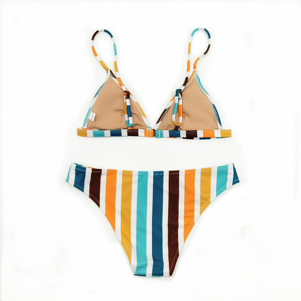 Women's Swimming Suit Sexy Bikini Swimsuit Swimwear Womens Rainbow Striped Print Bikini Set