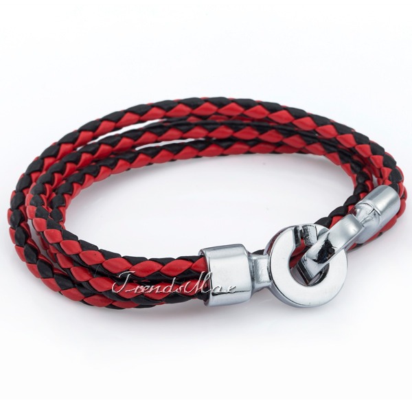 8mm Black Red Brown White Multi Strand Rope Woven Leather Bracelet Wristband Mens Womens Wholesale Jewelry