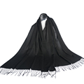 Solid Color Light Weight Long Scarf Luxury Black Pashmina Shwals with Big Tassels Simple 180 65