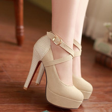 2016 Fashion Women Pumps High Heels Sweet Ankle Strap Shoes Round Toe Party Wedding Platform Pumps Red Bottom EUR Size 34-42