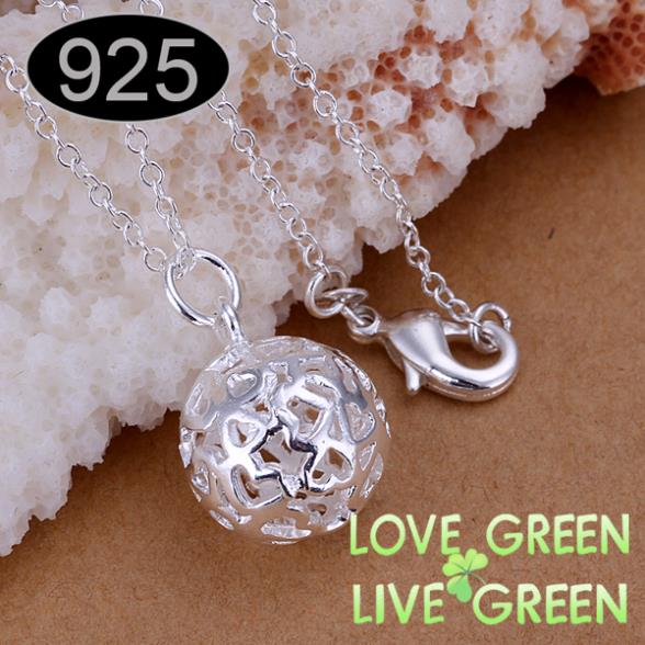 Free shipping Small three dimensional ball Factory Wholesale 925 pure silver plated cupper alloy chain Necklace