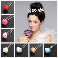 120 PCS/Lot New Arrival Multi Colors Bridal Hair Accessories Ribbon Rose Flower Hair Sticks Hair Pins for Bride Free Shipping