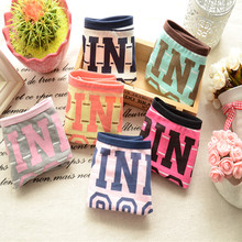 2016 Hot Sell Girl Sexy 100% Cotton Stripe Panties Women Underwear Vs Pink Tanga Bragas Briefs Cute Letter Women Calcinha 4NK012