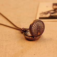 Small Peacock Pattern Retro Vintage Pocket Watch Women Necklace Quartz Alloy Pendant With Long Chain Wholesale