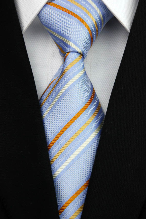 NT0037 Blue Orange Stripe Smooth Jacquard Woven Classic Type Silk Polyester Man s Business Wedding Luxury