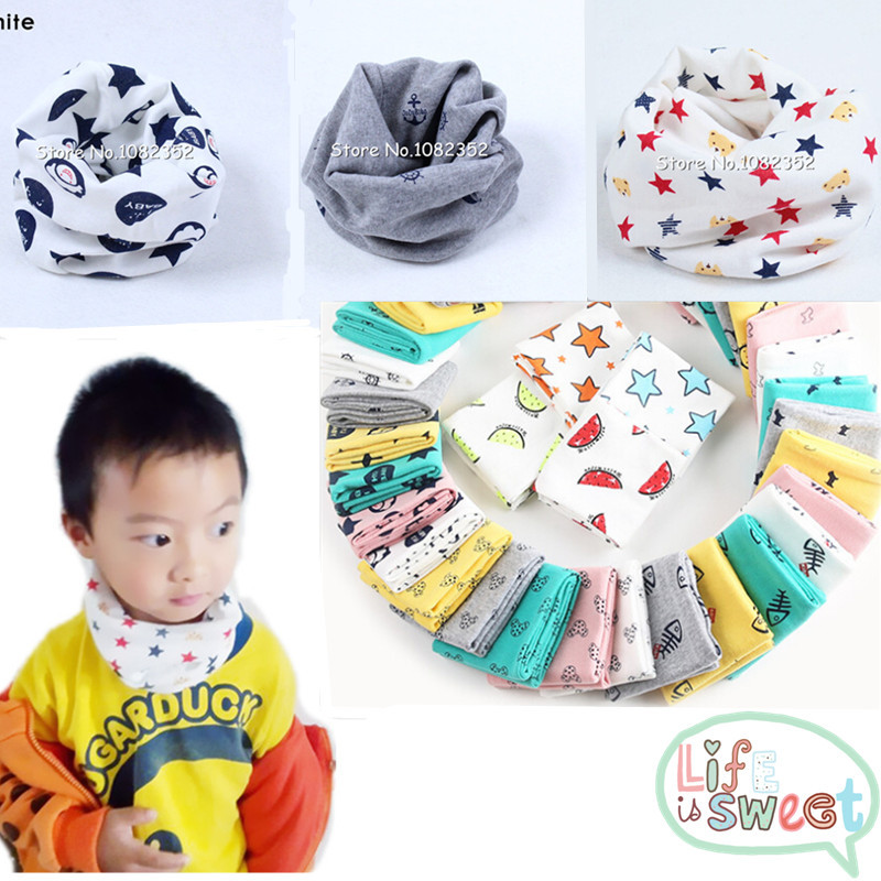 candy color cute fishbone sailing boat anhor cat smile face bear star grid baby girl boy ring scarf children cotton neck wrap