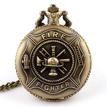 2014 New Style Bronze Fire Fighter Control Quartz Necklace Pocket Watch