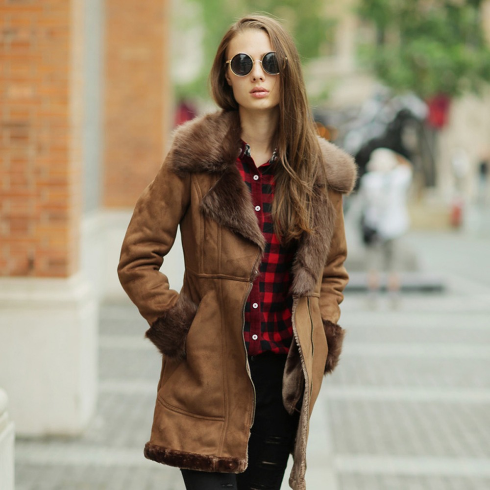 Veri Gude Winter 2014 New Women's Faux Fox Fur Collar and Lining Fashion Leather Coat