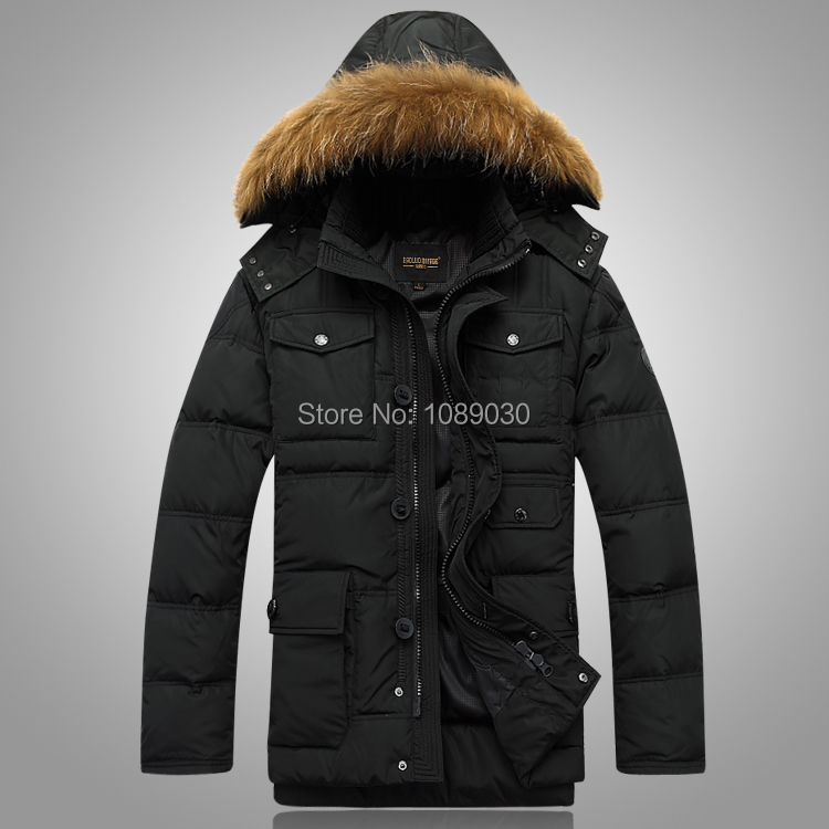 Big Size 3XL 2014 BRAND Down Jacket Winter Jacket Men Coat 90% White Duck Long Thicken Outwear Hooded Real Fur Men's Parka