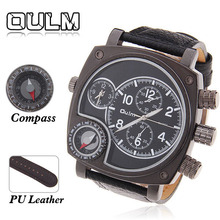 Oulm 9526 marca multifunción reloj de cuero los hombres Vintage Dial grande militar truco diseño Masculino brújula termómetro