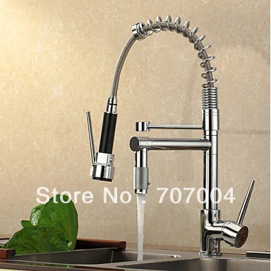 Chrome Finish Dual Spout Kitchen Sink Faucet Deck Mount Spring Kitchen Mixer Tap Kitchen Hot and Cold Water tap Chrome Finish Dual Spout Kitchen Sink Faucet Deck Mount Spring Kitchen Mixer Tap Kitchen Hot and Cold Water tap