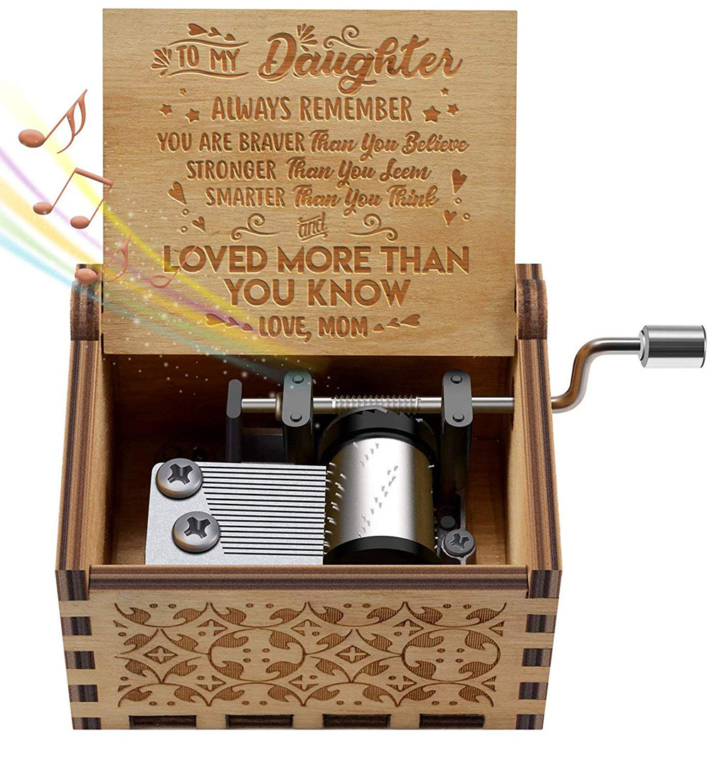 You are My Sunshine Music Box Gift for Daughter from Mom Vintage Wooden Engraved Inspirational Quotes Hand Crank for Birthday Musical Box DM