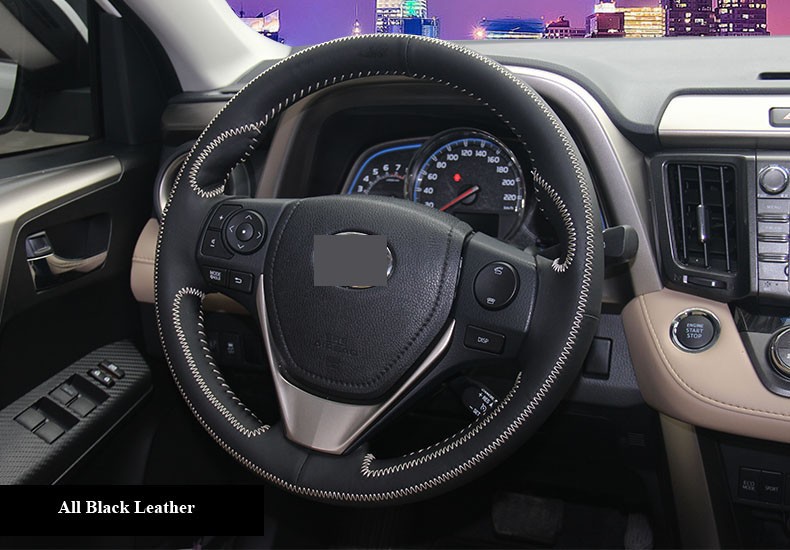 for 2013 Toyota RAV4 2014 Toyota Corolla Black Leather Steering Wheel Cover
