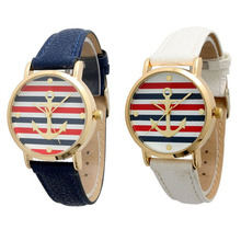 Fashion Women Watch 2015 Hot Geneva Dress Clocks Multi Color Striped Anchor Leather Watch Factory Price Promotions Gifts