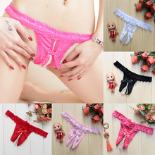 Hot sales Fashion Ladies Pearl Lace Panties G strings Bow knot Open Crotch Underwear