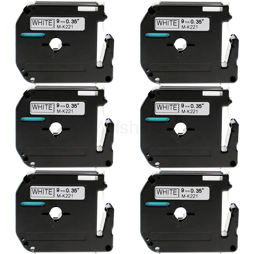 Molshine 6 Pack Compatible Label Tape for Brother M K221 Black on White 0 35inch 3