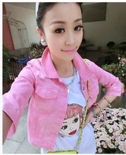 FREE SHIPPING 2015 Women Denim Jacket Short Jeans Coat for girl Denim Patchwork Outwear Candy Color Vintage Tops
