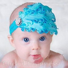 2015 New toddle Head Band fashion design Baby dedicated feather flower modelling of diamond hair band