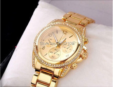 2014 Hot Selling Luxury Whole Round Rhinestone Women Watches/Ladies Quartz Wristwatch Full Steel Watch/3 Colors to Choose