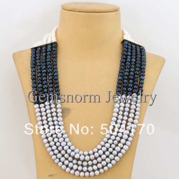Splendid 5 Rows Fashion Pearl Necklace African Wedding Pearl Necklace Jewelry 2014 New Design Free Shipping FP130