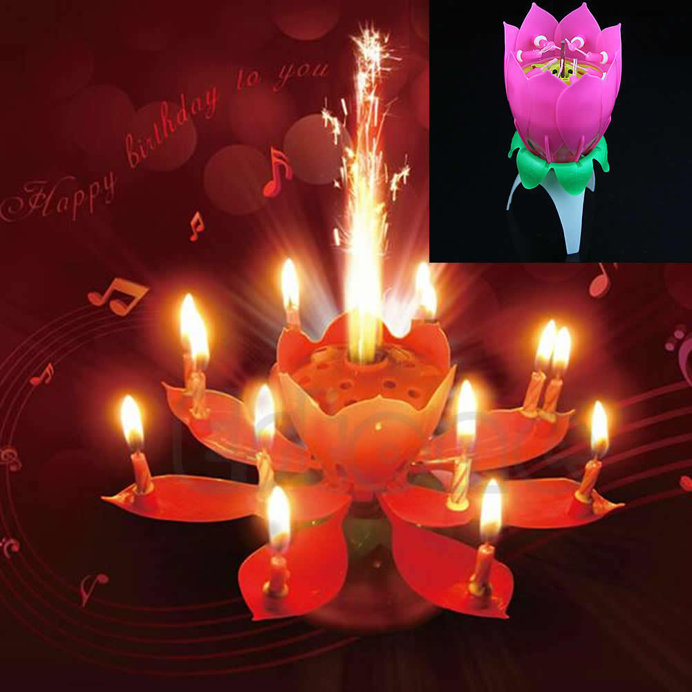 New Beautiful Musical Lotus Flower Rotating Happy Birthday Party