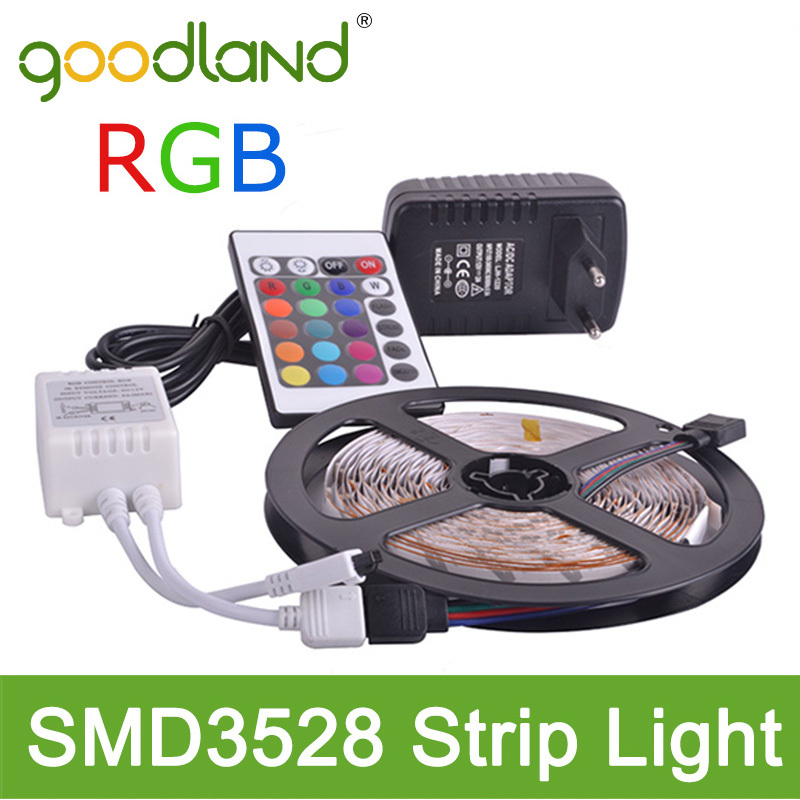 Goodland Brand RGB LED Strip Light Non Waterproof SMD3528 12V Flexible Light 300LEDs 5m Power Adatpter