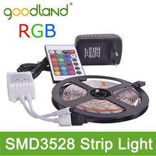 Goodland Brand RGB LED Strip Light Non Waterproof SMD3528 12V Flexible Light 300LEDs 5m Power Adatpter