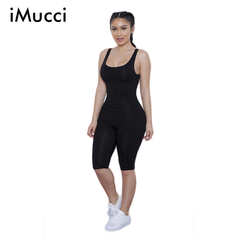 Sport Jumpsuit Women Summer Casual Solid Sleeveless O Neck Skinny