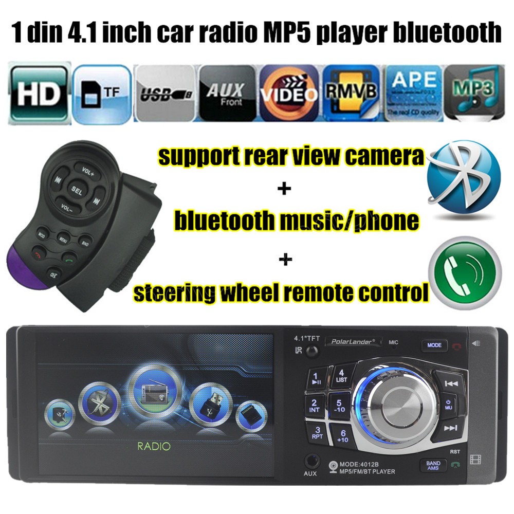 4.1 inch 1 Din for rear camera bluetooth TFT MP5 MP4 Player USB TF Auxin FM Radio steering wheel Remote Control Car Audio Stereo 4.1 inch 1 Din for rear camera bluetooth TFT MP5 MP4 Player USB TF Auxin FM Radio steering wheel Remote Control Car Audio Stereo