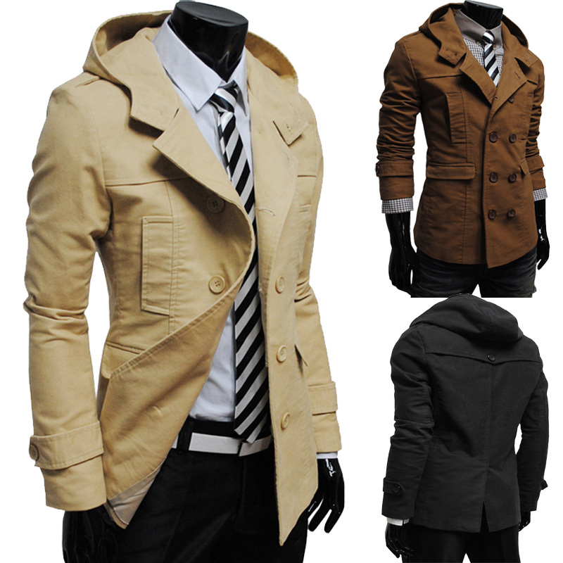 2015 Hot Autumn Winter Men s Clothes Fashion Casual Hooded Double Breasted Korean Slim Fit Jacket