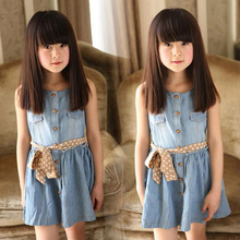 Children Summer Cloth Girls Jeans Style Denim Dress Sleeveless Babys Clothing Fashion Vestidos Princess Dresses D04X46