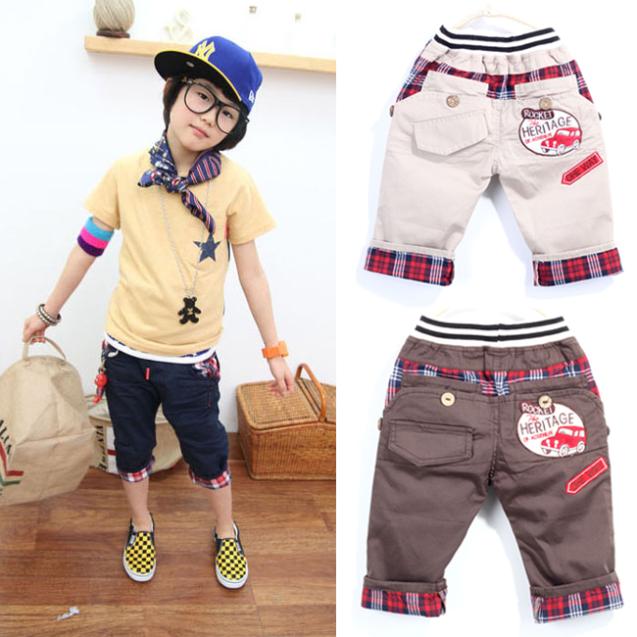 Free Shipping 2013 Korean Fashion Baby Boys Kids Pants Casual Grid Rolled up Bottom Shorts Hot